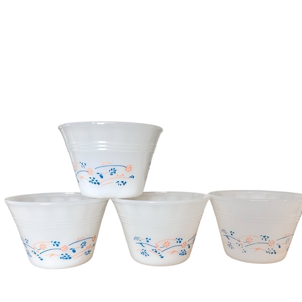 Vintage Termocrisa milk glass ramekins/custard cups, 4, florals, MCM Kitchen - Picture 8 of 8